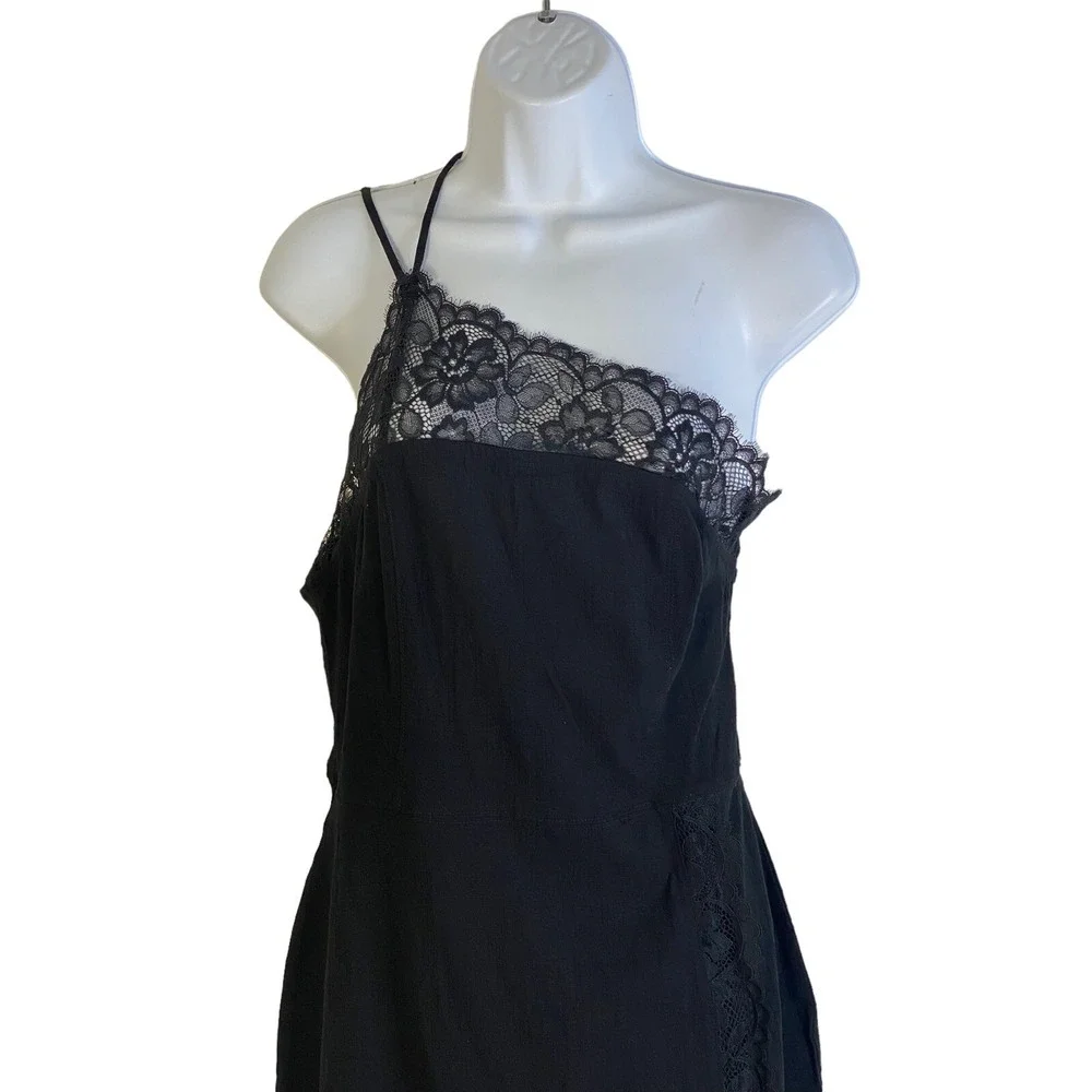 Free People Womens Premonitions Black Lace One-Shoulder Bodycon Slip Dress  SZ L
